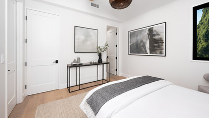 Modern, cozy, spacious bedroom with a king-size bed