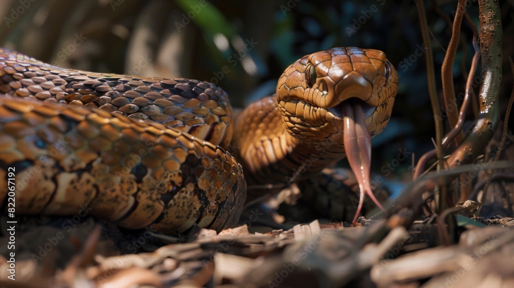 Poster close up of a snake with its mouth open. suitable for educational materials