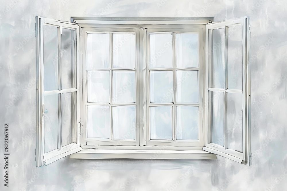 Poster a painting of a window with a white frame. suitable for interior design projects