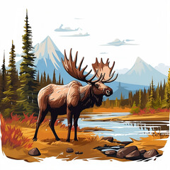 landscape with a deer and a tree