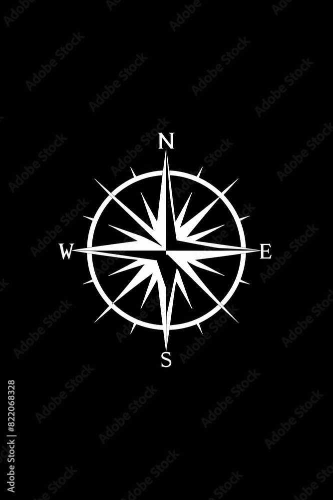 Poster a white compass on a black background, ideal for navigation concepts