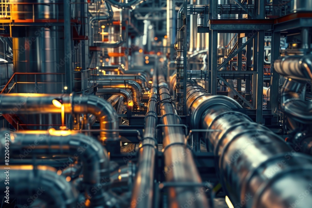 Poster a large group of pipes in a factory. suitable for industrial concepts