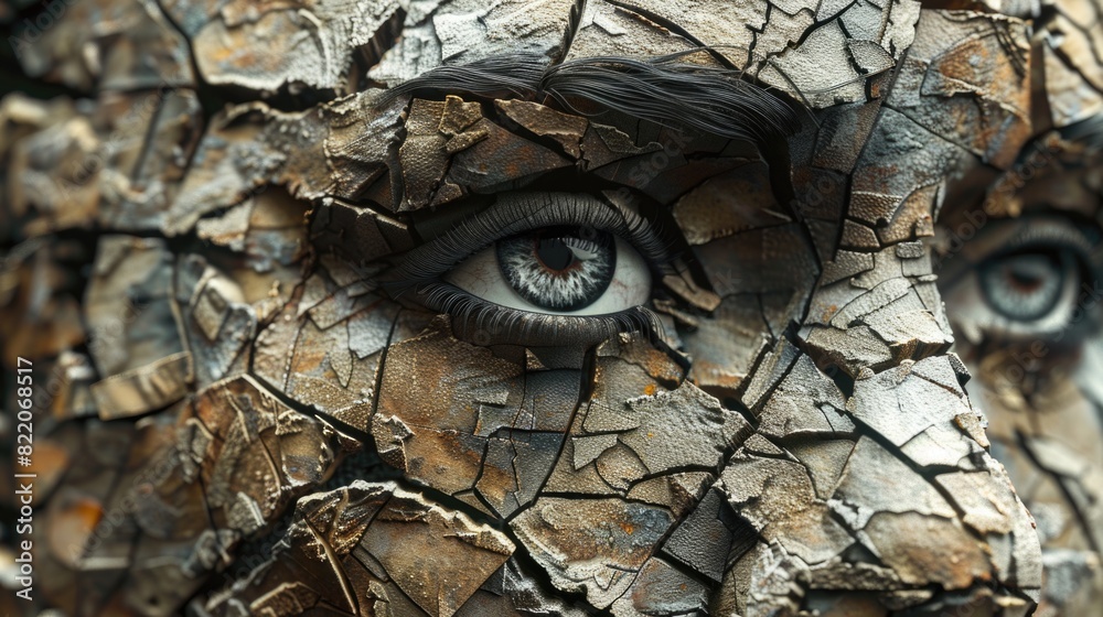 Poster Close-up of a person's face with visible cracks. Suitable for conceptual and abstract projects