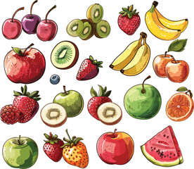 variety of fruits, isolated, vector