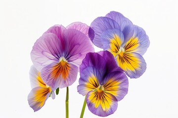 Fototapeta premium Realistic photograph of a complete Pansies,solid stark white background, focused lighting