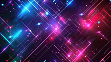 Obraz premium A vibrant cyberpunk style background featuring intersecting neon lines and glowing circuit patterns on a dark backdrop, evoking a high-tech futuristic atmosphere
