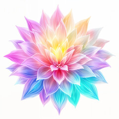 Fototapeta premium A vibrant, symmetrical flower with multiple layers of petals in various shades of pink, purple, blue and yellow.