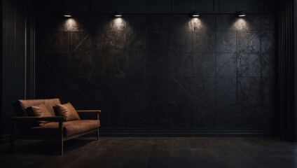 Contemporary dark interior backdrop with wall mock-up