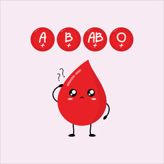 Cute funny blood drop. Vector illustration design flat line cartoon kawaii character illustration icon. Eps 10.