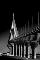 Monochrome shot of a bridge at night