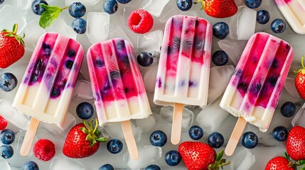 Refreshing and delicious berry and cream popsicles, perfect for a sweet treat.