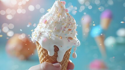 Serving ice cream into a cone, capturing the essence of summer.