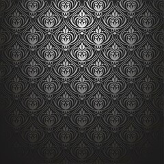 a black background wallpaper with elegant silver floral motifs