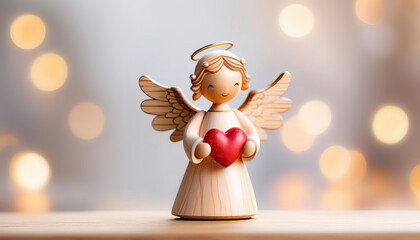 Beautiful holiday angel with a heart and copy space