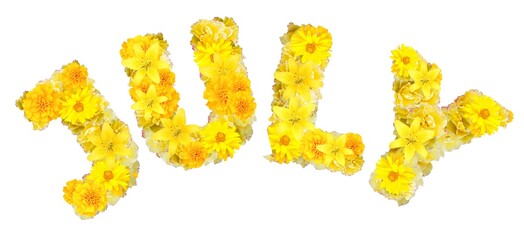 arched word june with yellow flowers