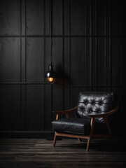 Dark-themed interior background with wall mock-up for design