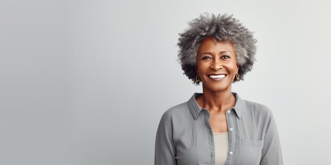 Ivory Background Happy black american independant powerful Woman realistic person portrait of older mid aged person beautiful Smiling girl Isolated on Background ethnic diversity