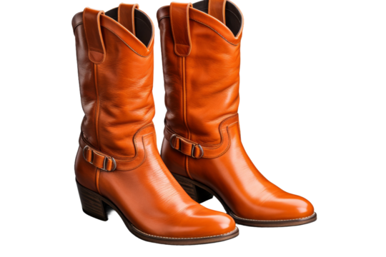 Tango Sunset: A Pair of Vibrant Orange Cowboy Boots on a Clear PNG or White Background.