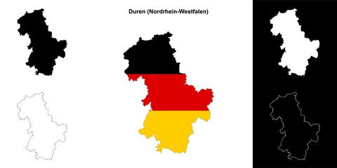 Fototapeta premium Duren (Nordrhein-Westfalen) blank outline map set