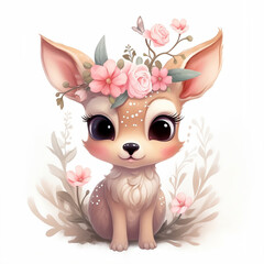 cute little deer with flowers