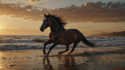 Horse running on the beach