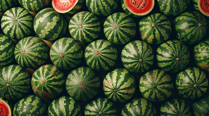 Delicious ripe watermelons as background top view