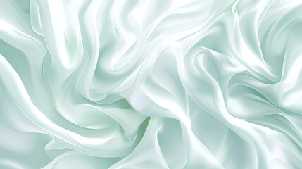 Obraz premium Light green and white silk background, with a light blue gradient in the middle of the fabric, creating an elegant atmosphere. 