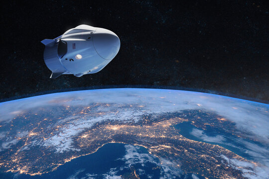 Cargo spacecraft in low-Earth orbit. Elements of this image furnished by NASA.