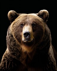 Fototapeta premium the Grizzly Bear , portrait view, white copy space on right Isolated on black background