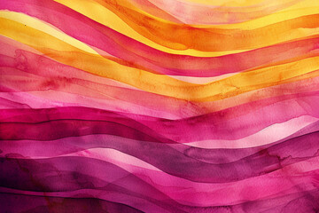 Vibrant ribbons of magenta and ochre dance across abstract watercolor depths. -