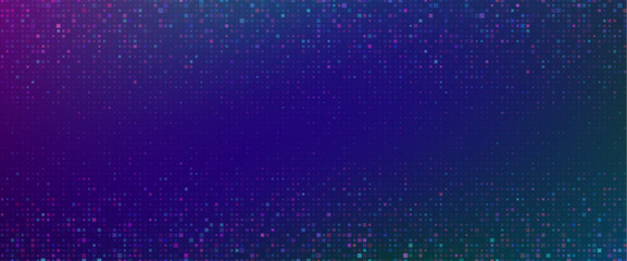 Purple abstract pixel texture bg video screen. Tv pattern background with square noise effect. Futuristic broadcast neon gradient banner for television. Modern vhs led static display element