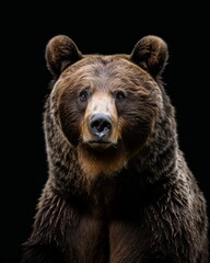 Fototapeta premium the Kodiak Bear , portrait view, white copy space on right Isolated on black background
