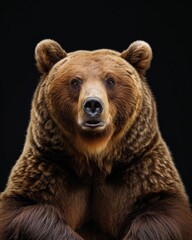 the Kodiak Bear , portrait view, white copy space on right Isolated on black background