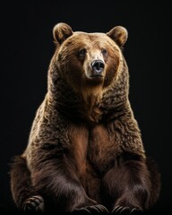 the Kodiak Bear , portrait view, white copy space on right Isolated on black background