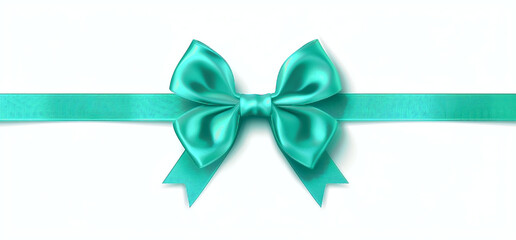 Stylish ribbon bow with teal green color and long horizontal silk satin ribbon isolated on white background, vector illustration design for banner or decoration element. 