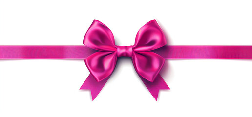 A pink ribbon bow on a white background with a long strip of satin for gift decoration or layout design element vector illustration.