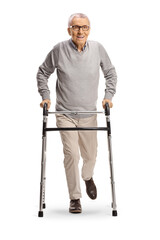 Elderly man with a walking aid equipment for seniors