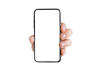 hand with phone isolated on white background