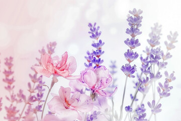Delicate rose pink and lavender softly watercolored on white.