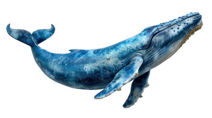 side view of big blue whale isolated on transparent background ,whale png ,generative ai