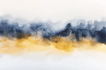 Golden ochre and misty indigo blending on a watercolor canvas over pure white.