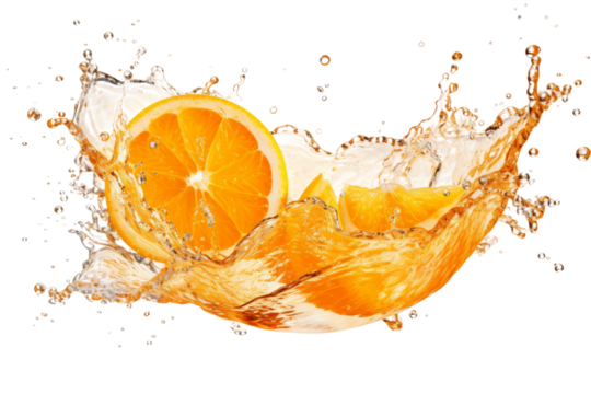 The Dance of Citrus and Water on a Clear PNG or White Background.