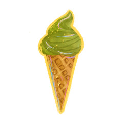 delicious and creamy macha flavored ice cream cone for clipart, stickers, etc.