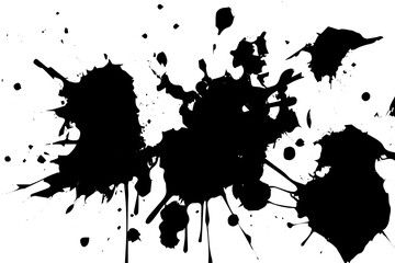 Abstract composition with paint splatters, ink blots, and stains.