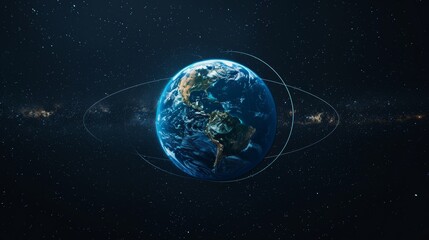 Fototapeta premium A dynamic composition showing the Earth rotating, with the equator line moving across the continents, emphasizing the Earth's spherical shape and the concept of time zones