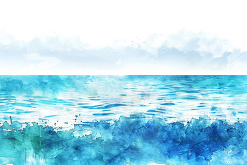 Tranquil seascape watercolor border on white, abstract water backdrop.