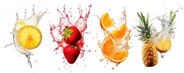 Fruit floating with splash water png on transparent background