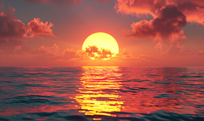 3d illustration of a great sunset over the ocean 
sky sunset over horizon reality photo of the sun rising over the sea, a very stunning view.