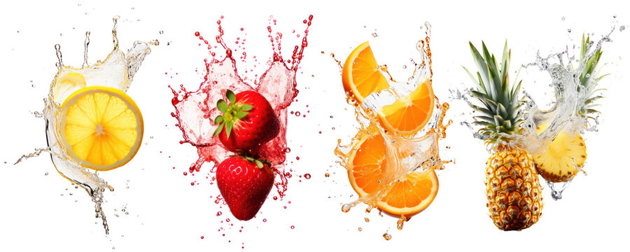 Fruit floating with splash water png on transparent background