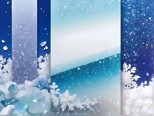 高級感ある雪の結晶と冬の概念青グラデーションイメージフレームテンプレート
